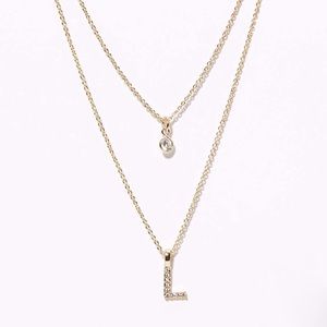 🌿 NWT LOFT L initial gold necklace duo set